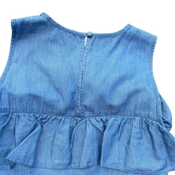 MICHAEL Michael Kors Blue Chambray Ruffle Dress M Keyhole Back Button - Picture 8 of 8